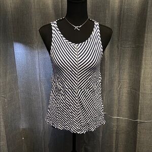 Ella Moss Black and White Asymmetrical Peplum Tank Top